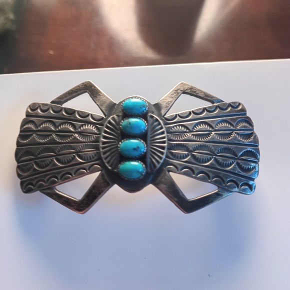 Native American Vintage Sterling Silver & Turquoise Hair Barrette. - Picture 6 of 6
